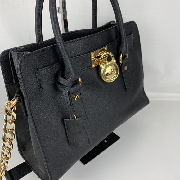 Michael Kors Hamilton Black Leather Satchel - Picture 2 of 7